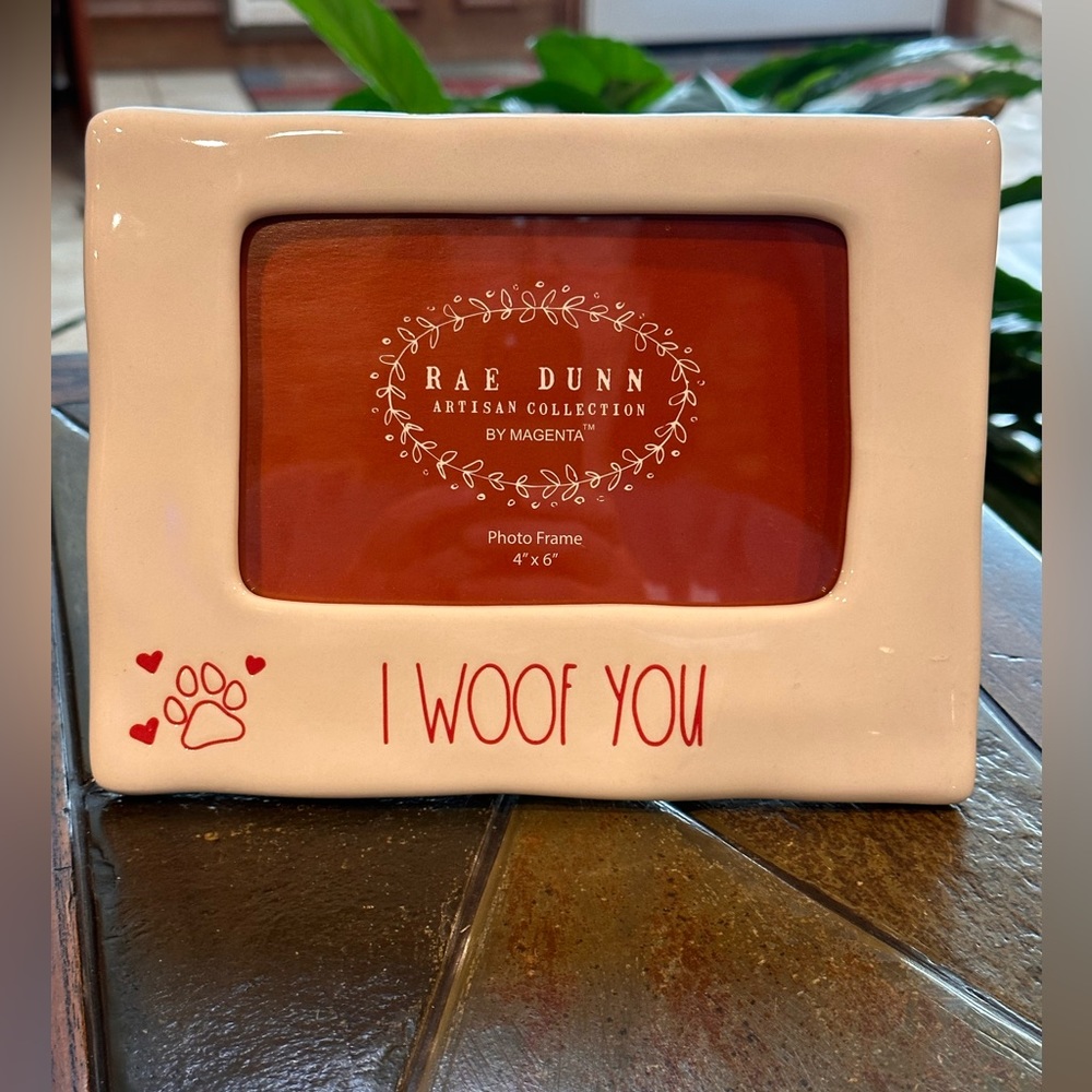 Rae Dunn I WOOF YOU Hearts and Paw 4x6 Ceramic Picture Frame BRAND NEW!!